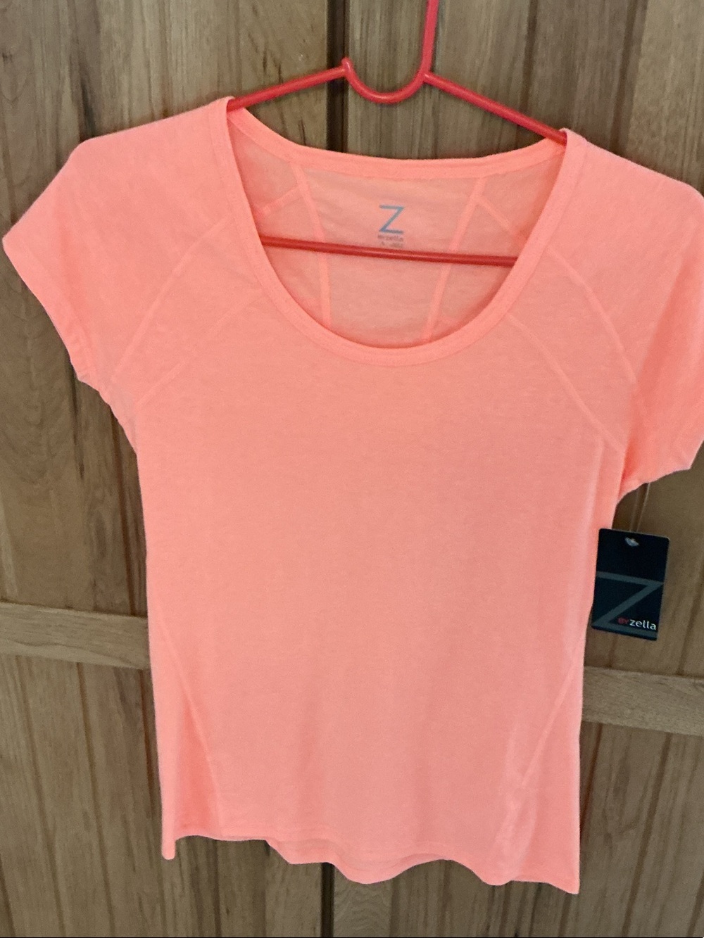 Z By Zelle women’s Small Scoop Neck Short Sleeve Top - Coral Salmon Orange NWT